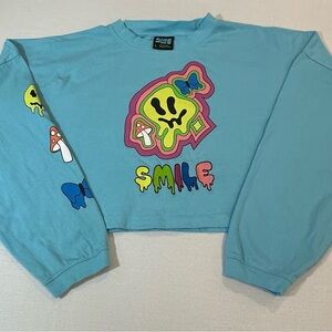 aLab Cropped Graphic Sweatshirt Smile Drip Psychedelic Long Sleeve Size L